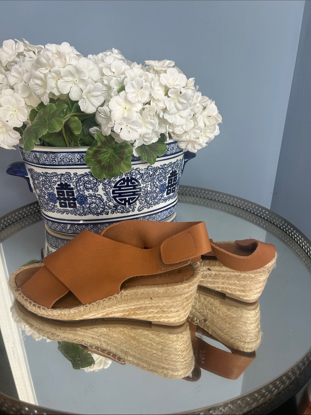 Women's Tan Espadrille Wedge Sandals with Cross Straps